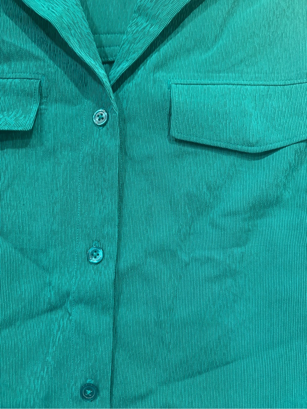 Athleta $99 NWT Echo Top Short Sleeve Button Up Teal Green XS P2P 19” L 21” - Picture 4 of 13